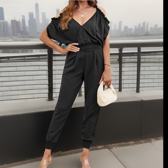Sexy Elegant Jumpsuit 4 Womens Dressy 1Pc Romper Cold Shoulder Slit Sleek Suit - Picture 2 of 16